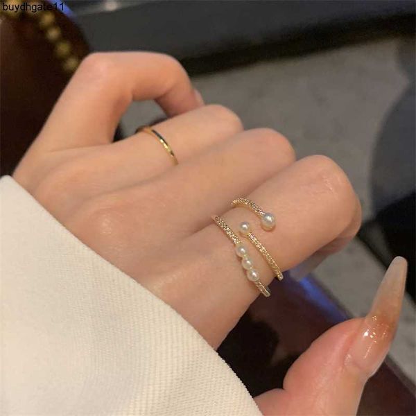 

fashion accessories pearl opening ring for women's personalized ins small design light luxury simple and exquisite two piece set temper, Silver