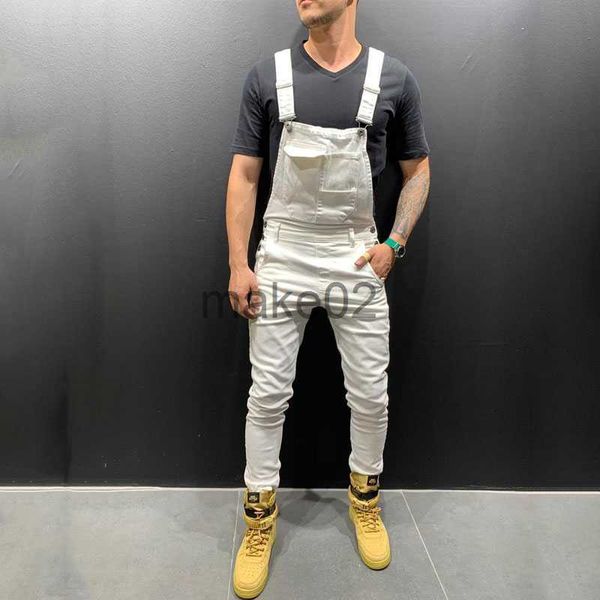 

men's jeans denim bib korean slim men's trousers men's pants size sxxxl color black white green red khaki x0714, Blue