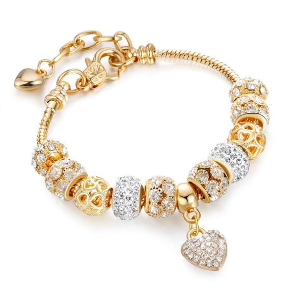 

fashion luxury crystal heart charm braceletsbangles gold bracelets for women jewellery pulseira feminina bracelet6297563, Golden;silver