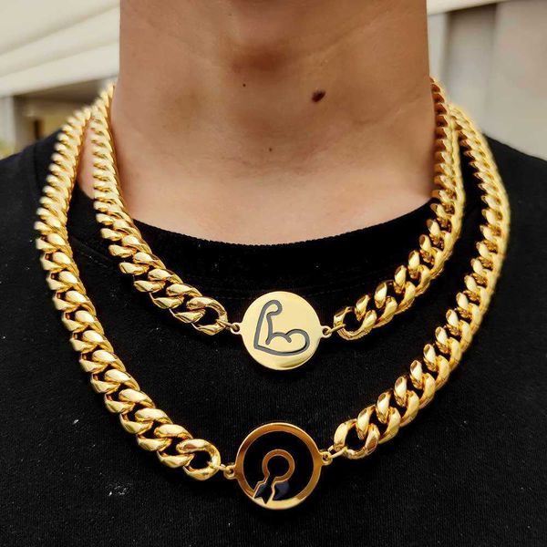 

strands strings hip hop jewelry button and hanging tag stainless steel cuban chain titanium steel round grinding necklace bracelet, Black
