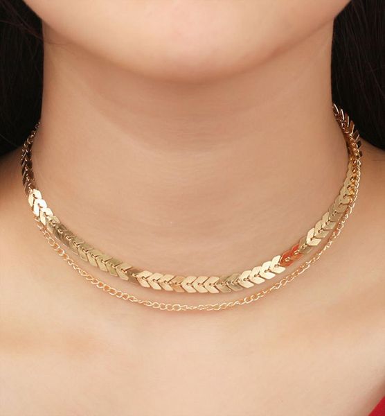 

european and american simple doublelayer fish bone neck necklace handmade clavicle chain necklace multilayer necklace4632013, Black