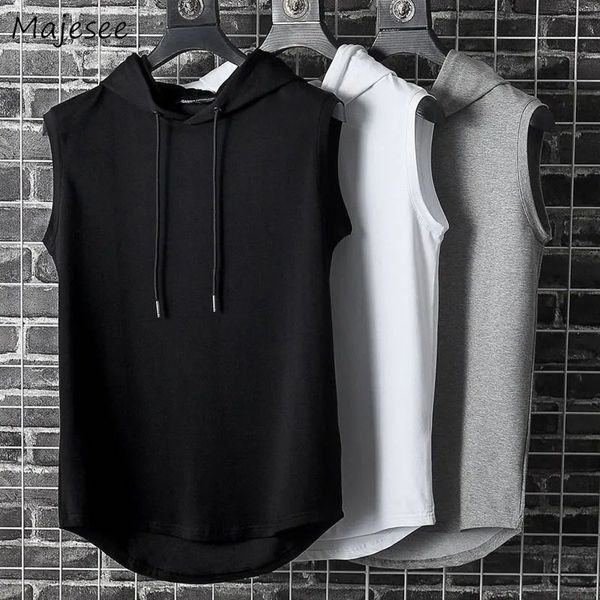 

mens tank men summer sleeveless solid fashion bodybuilding hooded loose joggers workout singlets tracksuit sweat male clothing 230713, White;black