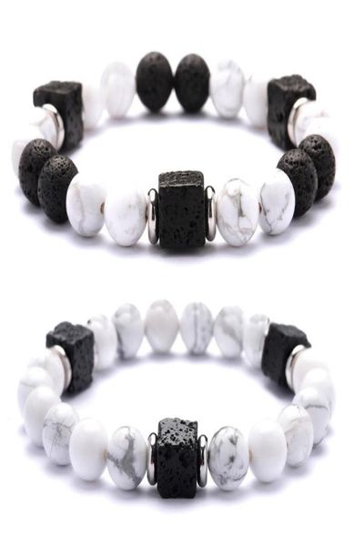 

lava stone cube beads 8mm howlite bracelet man fashion gift for men ankle bead bracelets beaded strands6886792, Black