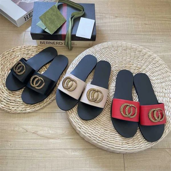 

2023 classic leather ladies sandals luxury designer fashion ladies slippers rubber sole beach flip flops sg4o, Black