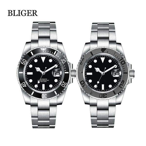 

other watches bliger 200m waterproof sterile dial 25 jewels pt5000 nh35a selfwinding black green blue diving men watch glide lock screw crow, Slivery;black