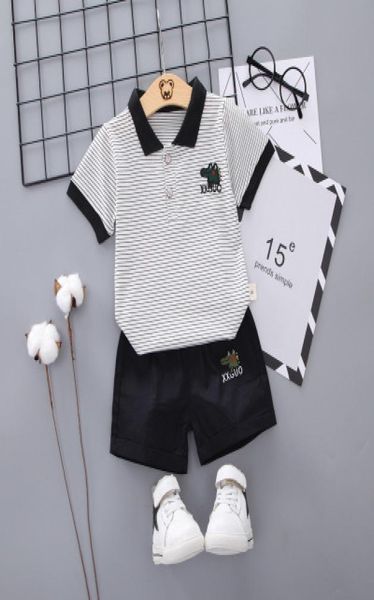 

summer childrens clothing boys new suits boys polo tshirtshorts kids twopiece set child casual striped baby crocodile 2020 prin5560914, White