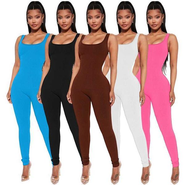 

women jumpsuit sleeveless slim high waist bodysuit thread square neck jumpsuits sports tank hip lifting rompers for summer, Black;white