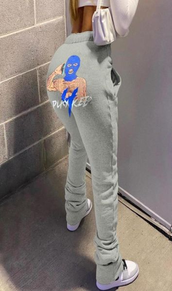 

women039s jeans echoine cute cartoon print pleated stacked ruched pants women high waist party sweatpants active jogger tr4433905, Blue