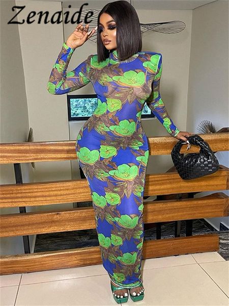 

urban dresses zenaide summer autumn long sleeve mesh see through dress women club party elegant print turtleneck bodycon dresses 230713, White;black