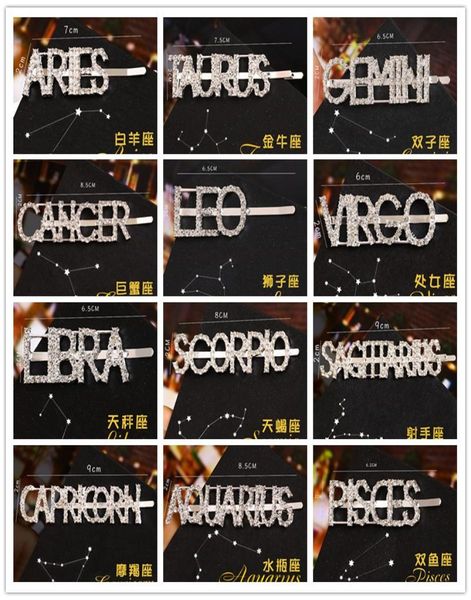 

letter rhinestone hairpins 12 constellations women hair clips pins barrettes accessories for women girls hair hairclip hairgrip he5855341, Golden;silver