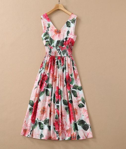 

european and american women039s wear for spring 2021 sleeveless vneck floral print fashion elasticwaisted dresses2835058, Black;gray