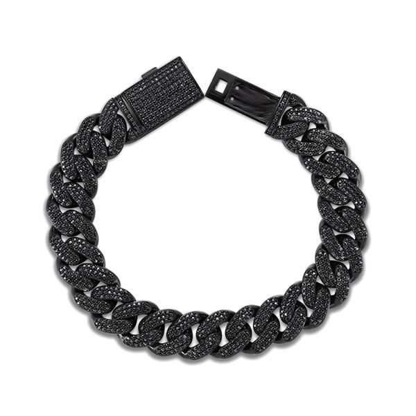 

luxury men prong settling 3 row cuban chain moissanite 925 sterling silver vvs black moissanite 12mm miami cuban bracelet
