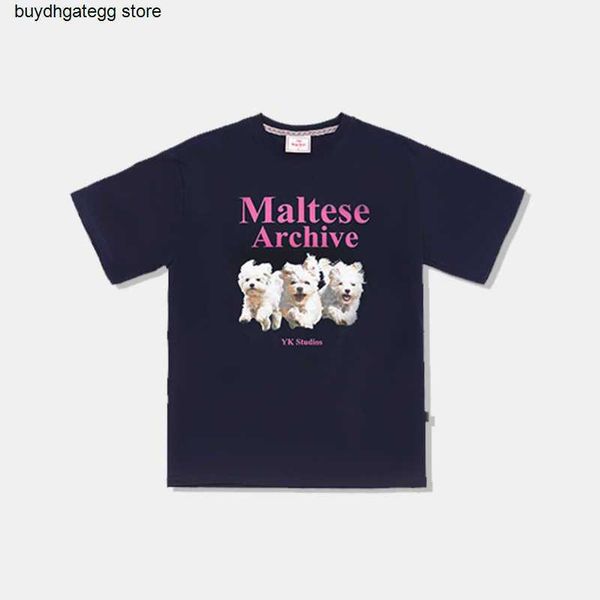 

ladies t-shirts fashion brand waikei korean three dog trendy round neck cotton short sleeve summer loose fit couple ins, White