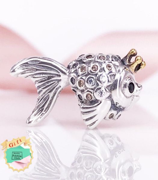 

gold fairytale fish new arrivel s925pan collection charm yellow cz fit european chain bracelet jewelry 792014ccz charm1204869, Black
