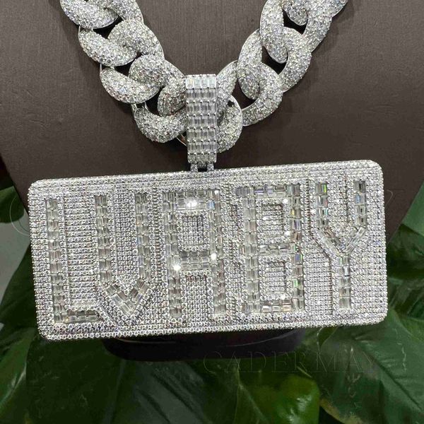 

factory price moissanite pendant 925 silver iced out baguette 3.6in moissanite diamond letter pendant for necklace for men