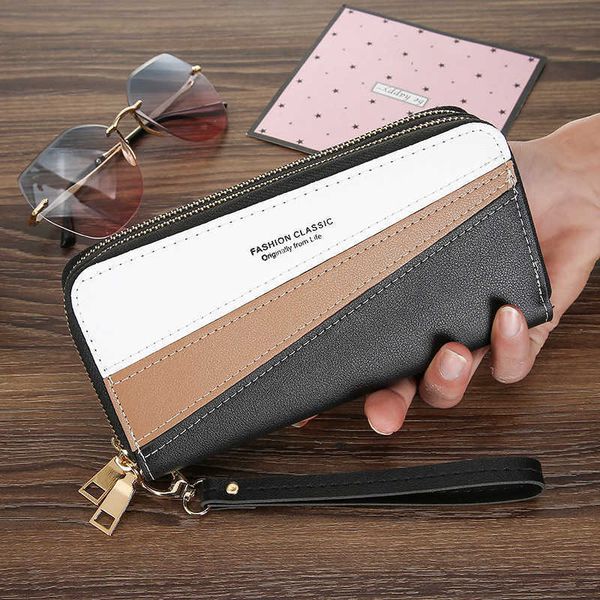 

new color blocking fresh double pull large capacity women's zipper wallet card bag handbag zero wallet