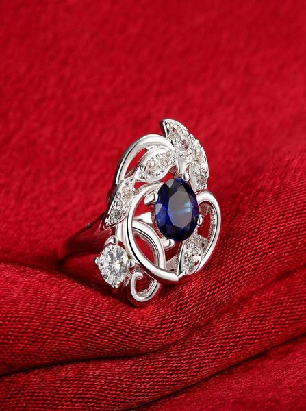 

zircon ring christmas gift shiny blue flower rings012347609445, Silver