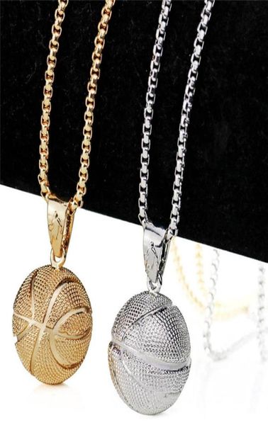

3d basketball necklaces color pendant sports hip hop jewelry stainless steel chain for male fathes day gifts9281607, Silver