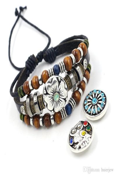 

snap bracelets bangles beads leather bracelet fit 1820mm snaps button jewelry6369463, Golden;silver