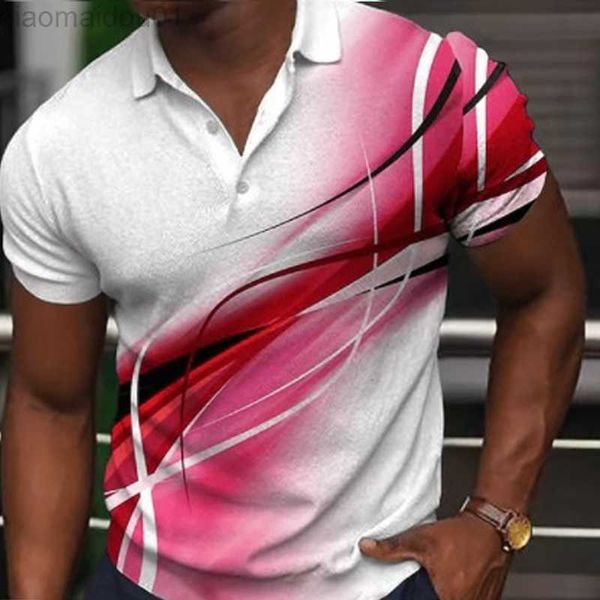 

men's t-shirts 2023 spring summer fashion short sleeve polo collar t shirt men casual 3d pattern printed tee mens clothes fashion butto, White;black