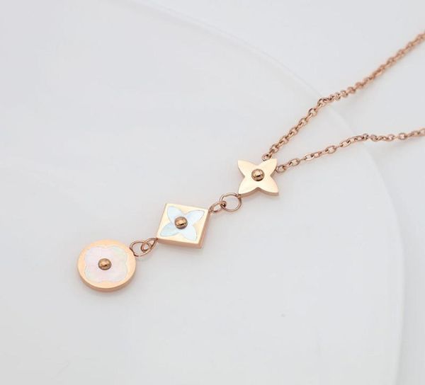 

rose gold plated titanium steel cute square leaf clover pendant necklace jewelry for women gift8299316, Silver