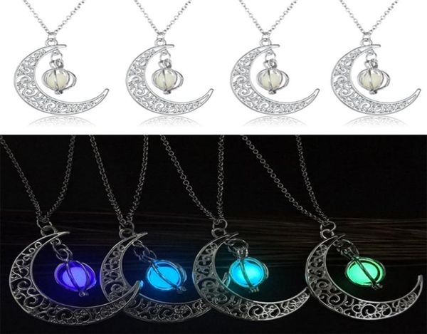 

new 4 styles fashion luminous glow in the dark necklace moon pumpkin pendant necklaces women men christmas halloween creative gift9747416, Silver