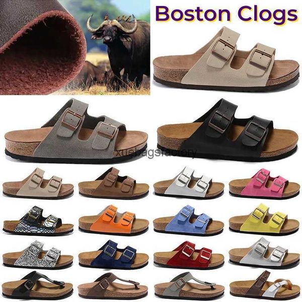 

designer sandals birks bostons clog arizona gizeh men women summer autumn slippers leather felt sliders outdoor buckle strap flacasual shoes, Black