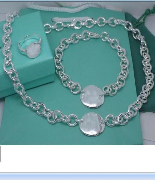 

2020 stainless steel thick chians with oval plates pendant necklaces and bracelet ring set with blue box and dastbag5402554, Silver