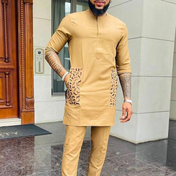 

men's tracksuits summer print men's 2-piece suit dashiki african wear ramadan traditional clothing outfits african ethnic style ca, Gray
