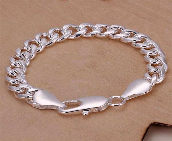 

h151 factory 925 sterling silver plated figaro chain bracelet 10mmx20cm fashion men039s jewelry 6759321, Black