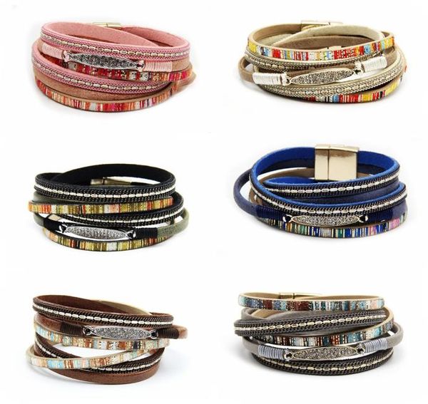 

multilayer leather wrap bracelet for women girl multi layer wrapped wristbands boho wide braided straps bangle bracelet magnetic c8666175, Golden;silver