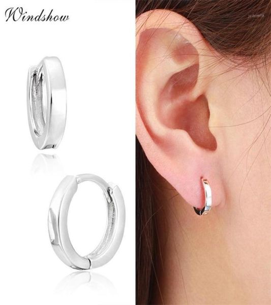 

solid real 925 sterling silver mini slim loop huggies circle small hoop earrings for women mens children girls kids jewelry aros19125032, Golden;silver
