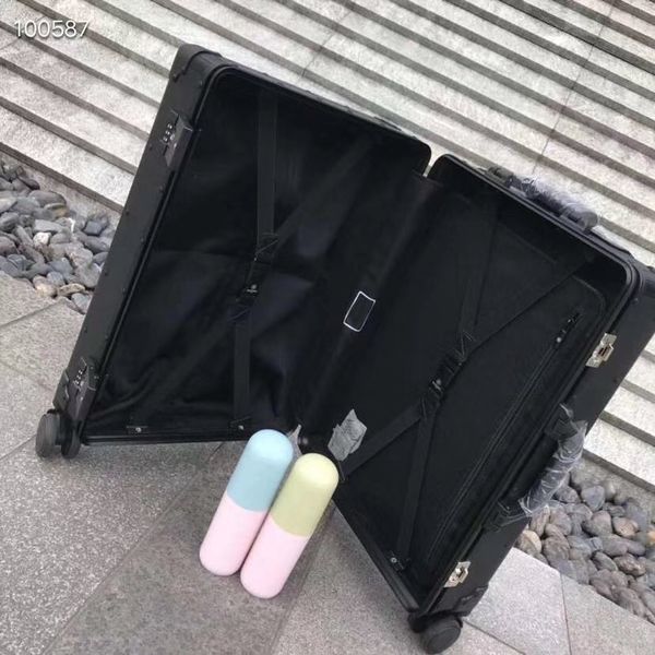 

custom calfskin handmade trolley bags izon 55boarding rolling luggage spinner travel box cabin storage initial yellow suitcase valise alumin, Black;red