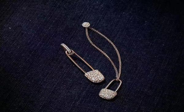 

fashion 925 sterling silver cubic zirconia long earrings safety pin stud earring asymmetric2465198