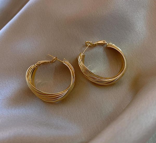 

european new trendy multilayer gold color metal ear ring charm lady earrings jewelry unusual gifts for women4637785, Golden