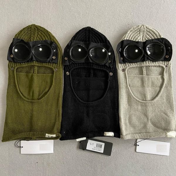 

3 colors two lens windbreak hood beanies outdoor cotton knitted men mask casual male windproof skull caps hats black grey army green