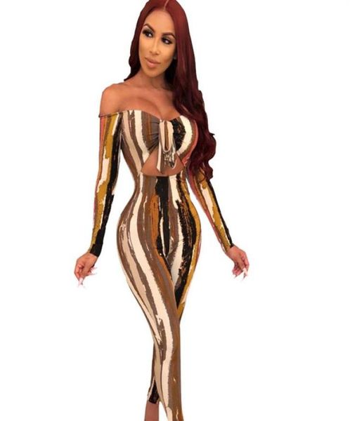 

off shoulder rompers womens jumpsuit long sleeve print bandage bodycon jumpsuit autumn elegant party club270n1509607, Black;white