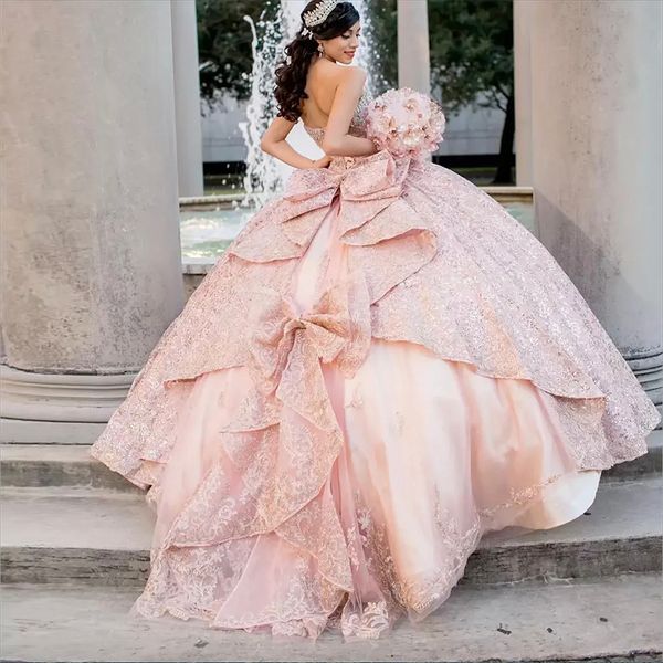 

blush pink quinceanera dresses ball gown for sweet 16 dress bow sequins graduation party princess gowns vestido de 15 anos plus size, Blue;red