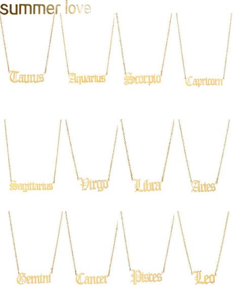 

handmade personalized old english zodiac necklaces custom gold initial necklace for women girls jewelry birthday jewelry gifts6524043, Silver