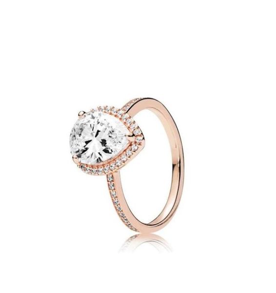 

18k rose gold tear drop cz diamond ring with original box fit 925 silver wedding rings set engagement for women jewelry51064943283230, Golden;silver