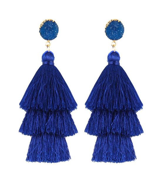 

gravel tassel earrings for women big fringe 15 color new arrival bohemian style 4 layered long dangling tiered thread earrings jm01141667, Silver