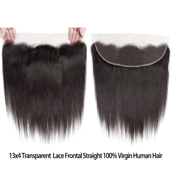 

11a straight 100% virgin human hair bundles plus transparent 13x4 frontal silk unprocessed human hair extensions indian malaysian cambodian, Black;brown
