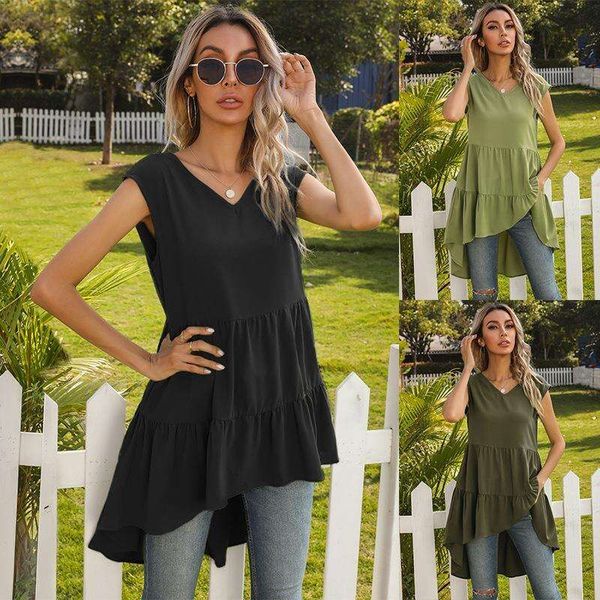 

summer sleeveless cake dress irregular tower layered, Black;gray