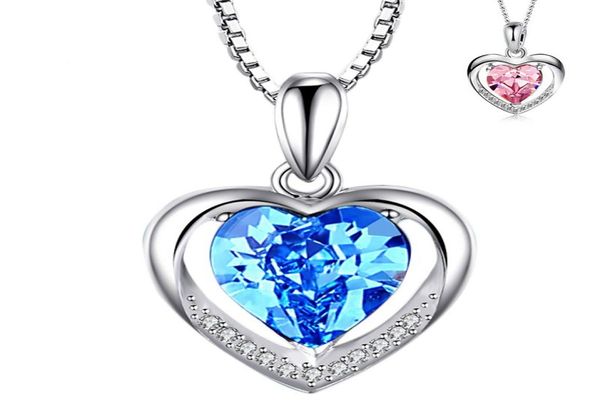 

love heart shaped blue crystal pendant eternal heart necklace jewelry accessories women039s style2797399, Silver