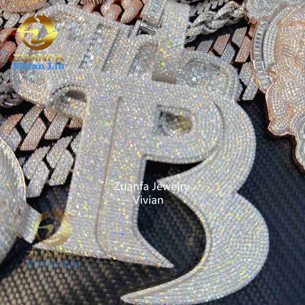 

hip hop fine jewelry sterling silver 925 custom letter necklace pendant vvs moissanite iced out diamond pendant