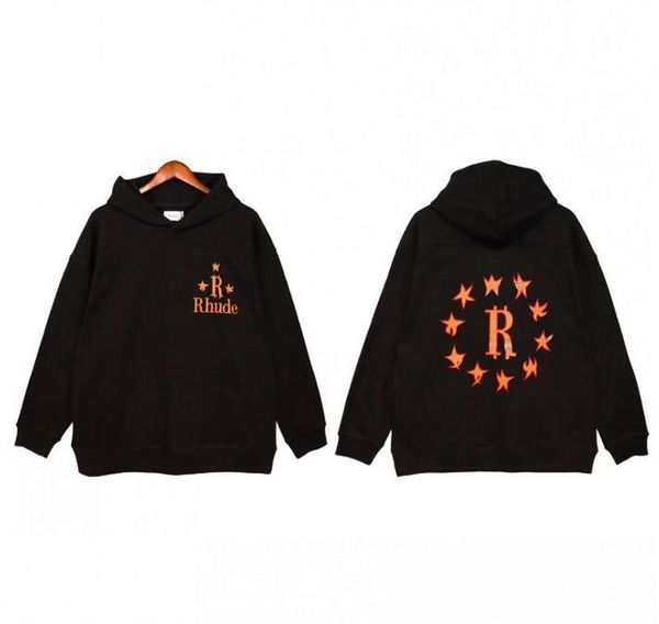 

designer brand rhude hoodies mens printed pullover crewneck long sleeve hoodie high street hip hap treetwear rhude hoody oversize for men a, Black