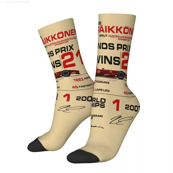 

men's socks hip hop vintage kimi raikkonen crazy compression f1 22 new car race harajuku pattern printed funny crew sock, Black