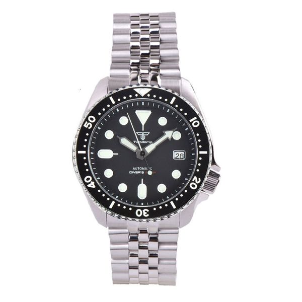 

other watches 41mm tandorio nh35a 20atm automatic men black diving watch sapphire glass date luminous hands rubber steel strap rotating beze, Slivery;black