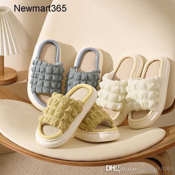 

lovely women slides slippers designer linen slipper slide female indoor home thick bottom anti-skid sweat cotton linen cool sandals shoes, Black