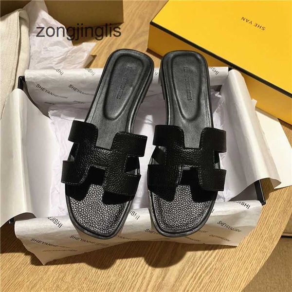 

leather summer designer women sandals her beacoran beacversatile bottom slipper flat shoes outwear summer women new 6kq2